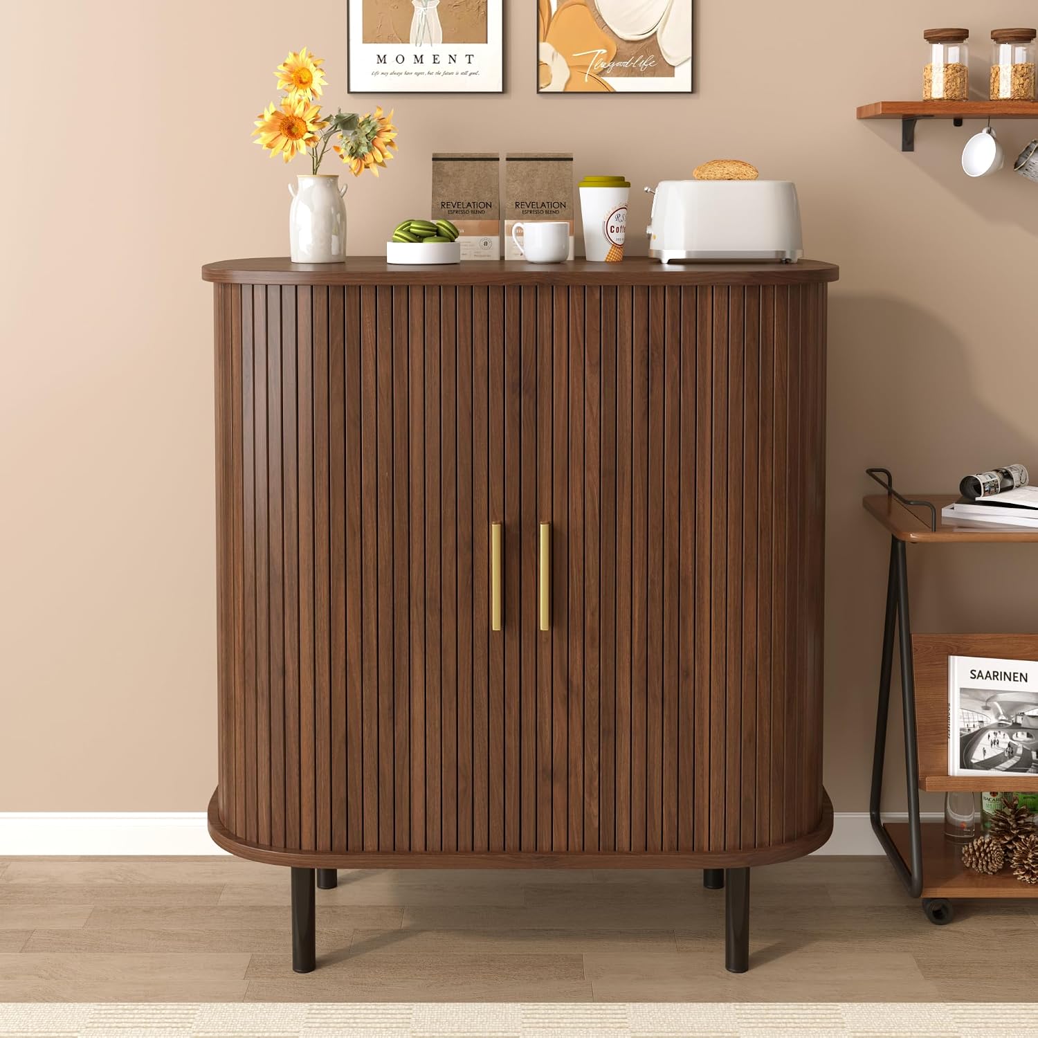 Walnut Fluted Narrow Wine Cabinet