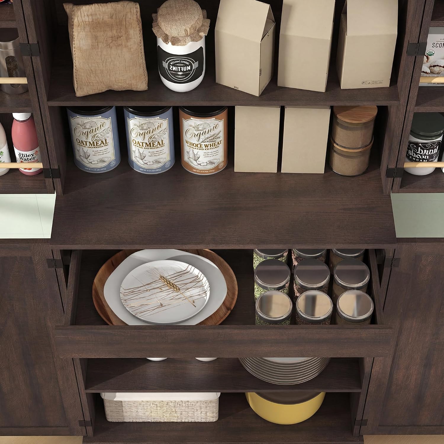 Distressed Brown Farmhouse Pantry Cabinet