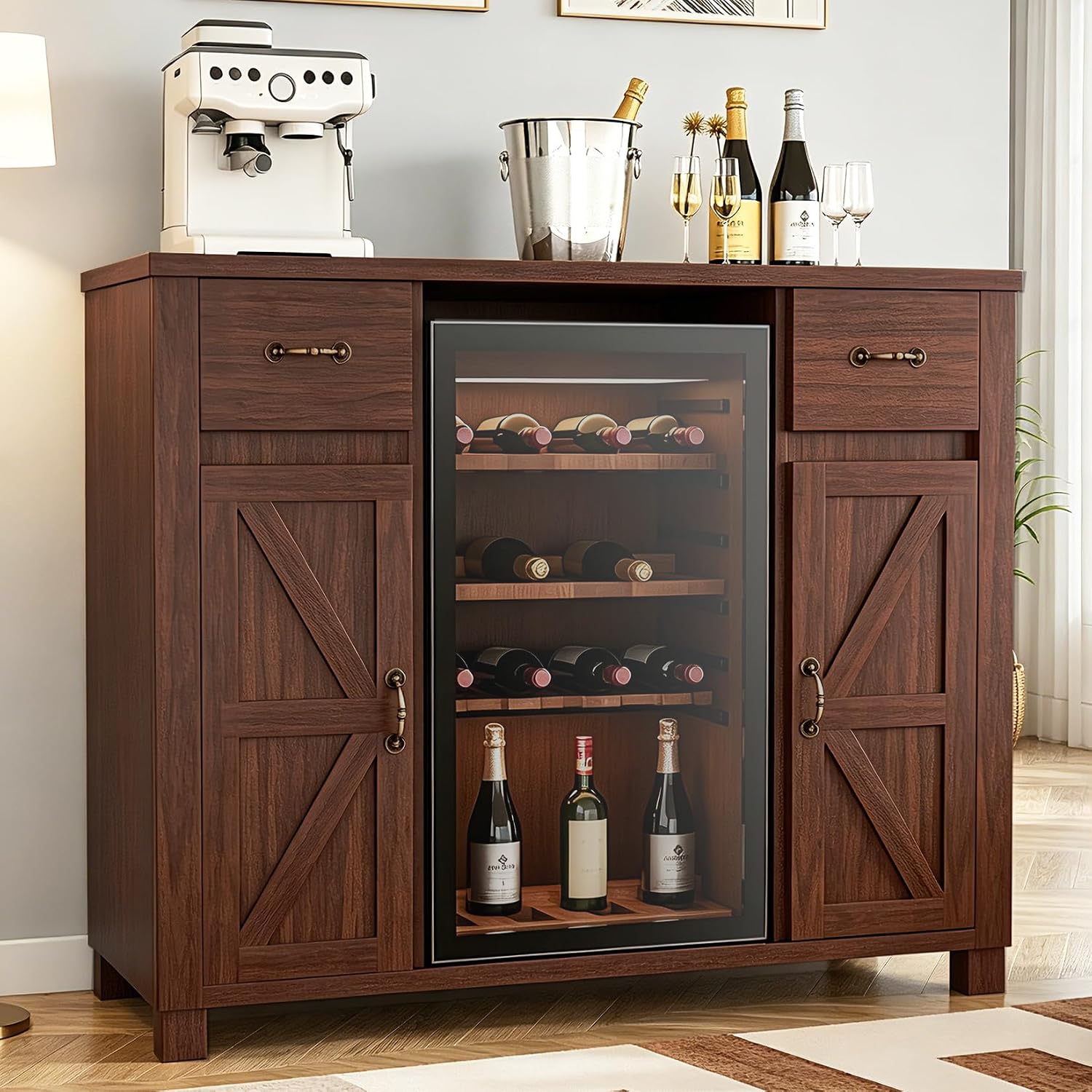 Solid Wood Mini Fridge Sideboard