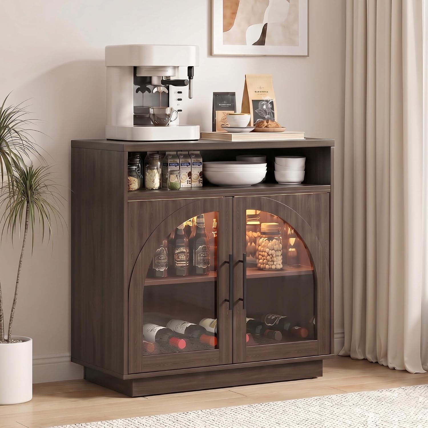 Brown LED Arched Wine Sideboard