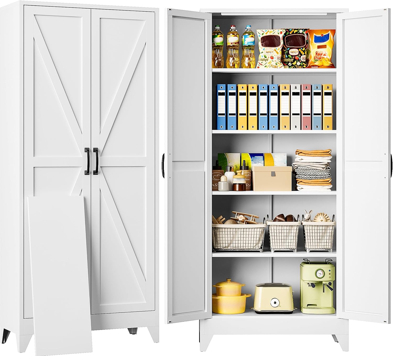 White Farmhouse Metal Pantry Cabinet
