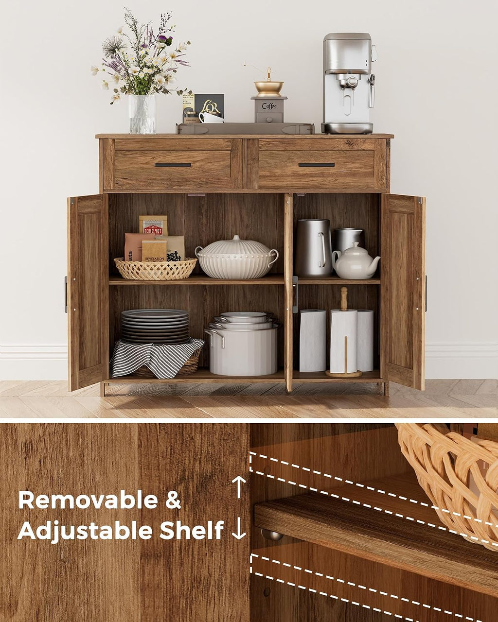 Rustic Walnut Storage Sideboard