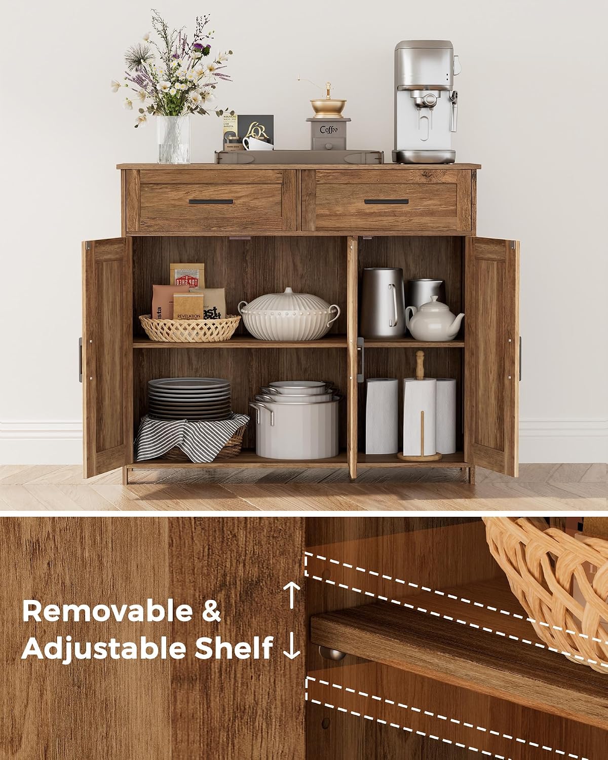 Rustic Walnut Storage Sideboard