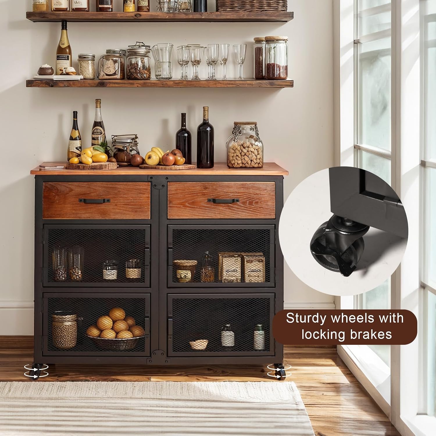Vintage Rolling Storage Sideboard