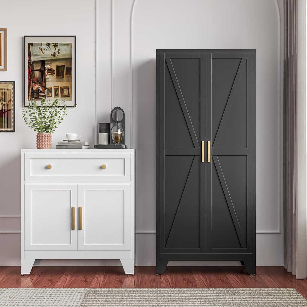 Black Farmhouse Metal Storage Cabinet