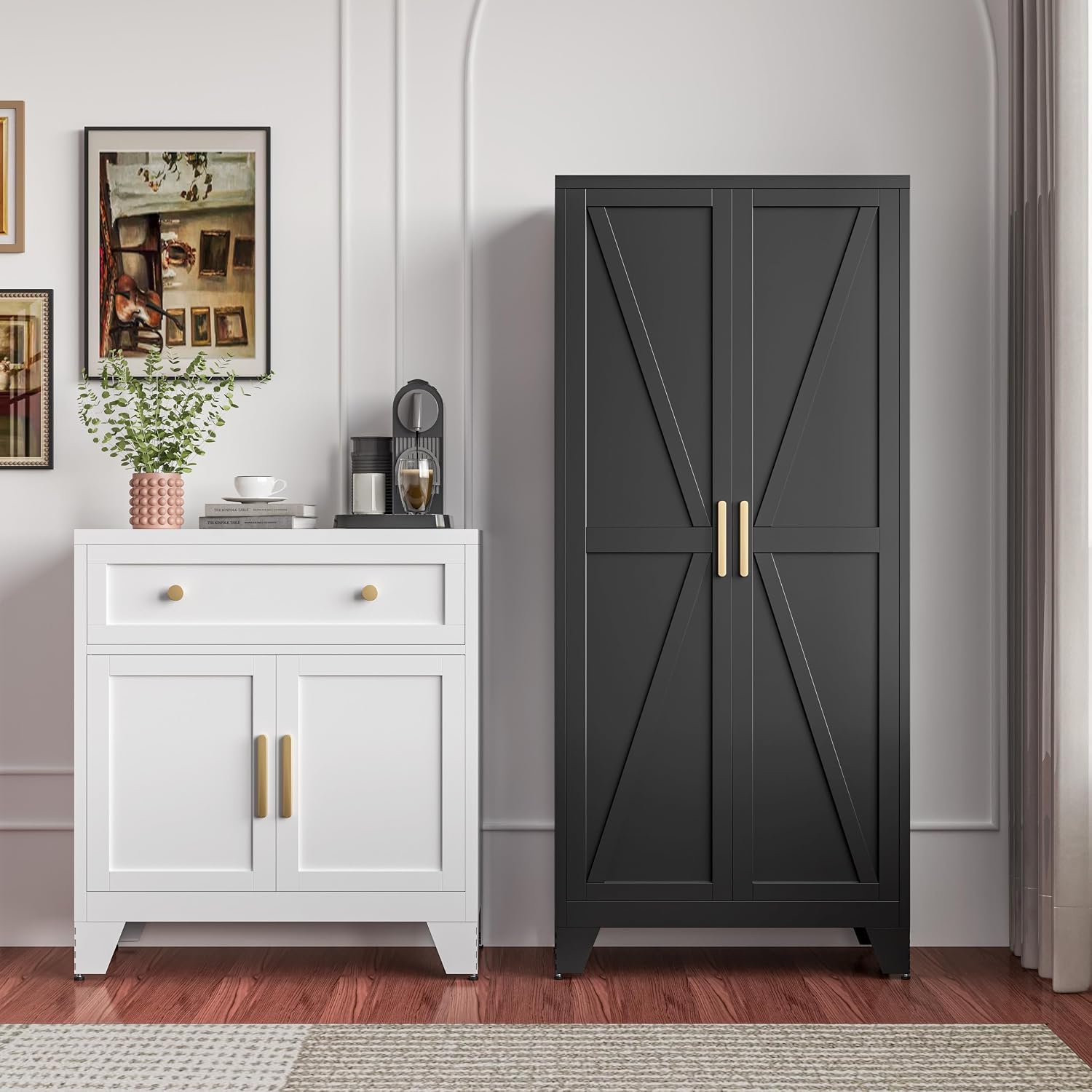 Black Farmhouse Metal Storage Cabinet