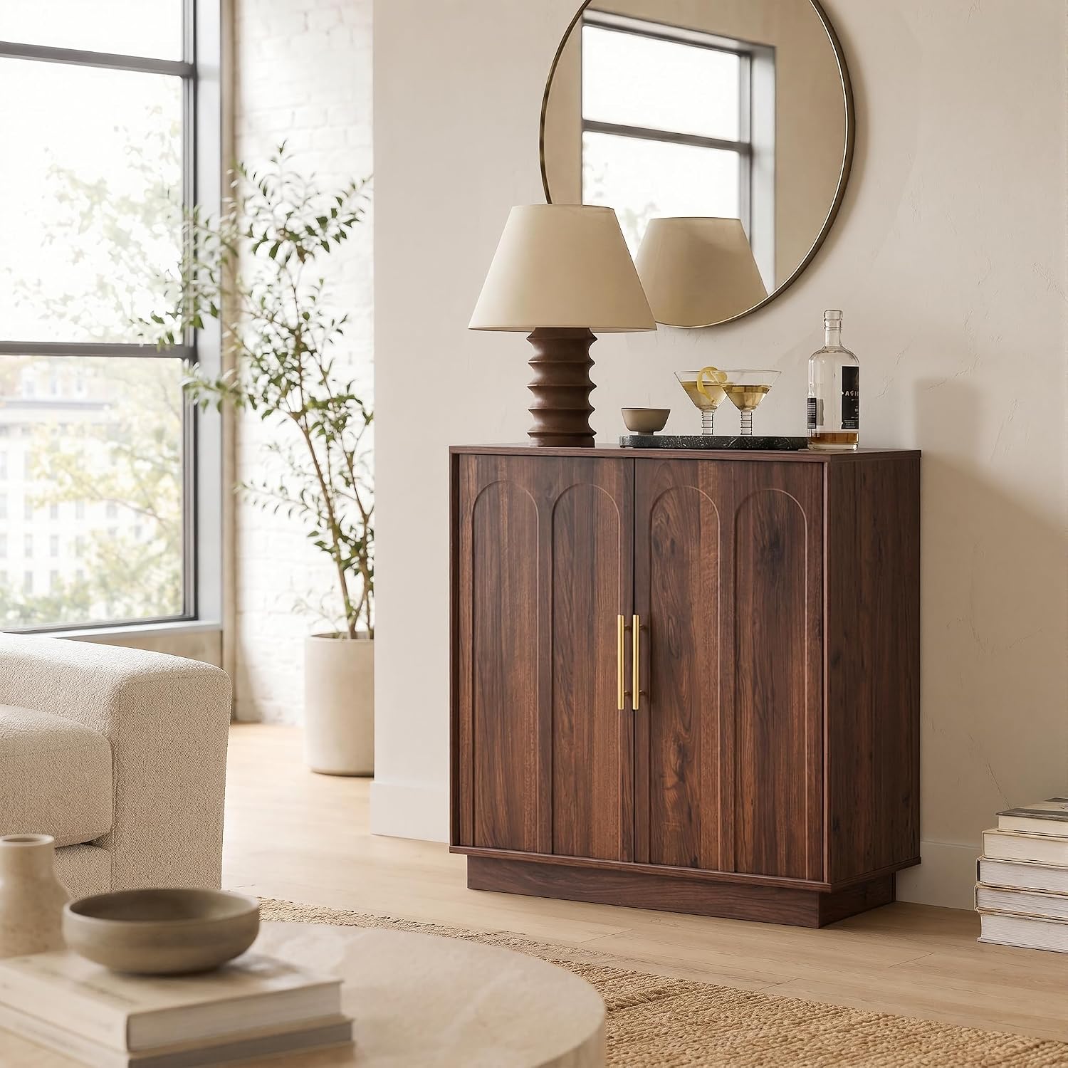 Walnut Arched Wine Storage Cabinet