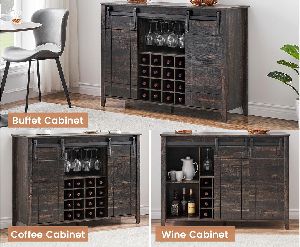 Dark Oak Farmhouse Wine Cabinet