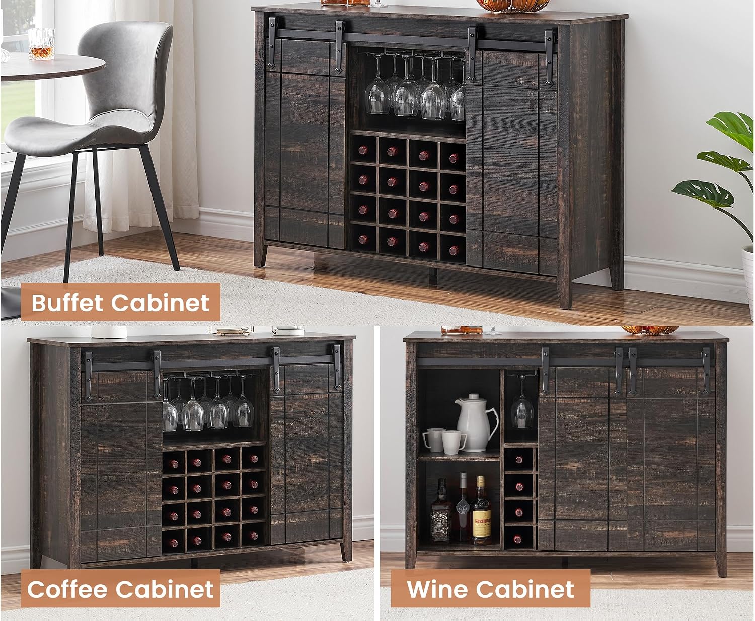 Dark Oak Farmhouse Wine Cabinet