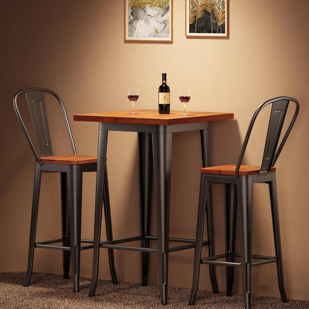 Solid Wood Metal Bar Table Set
