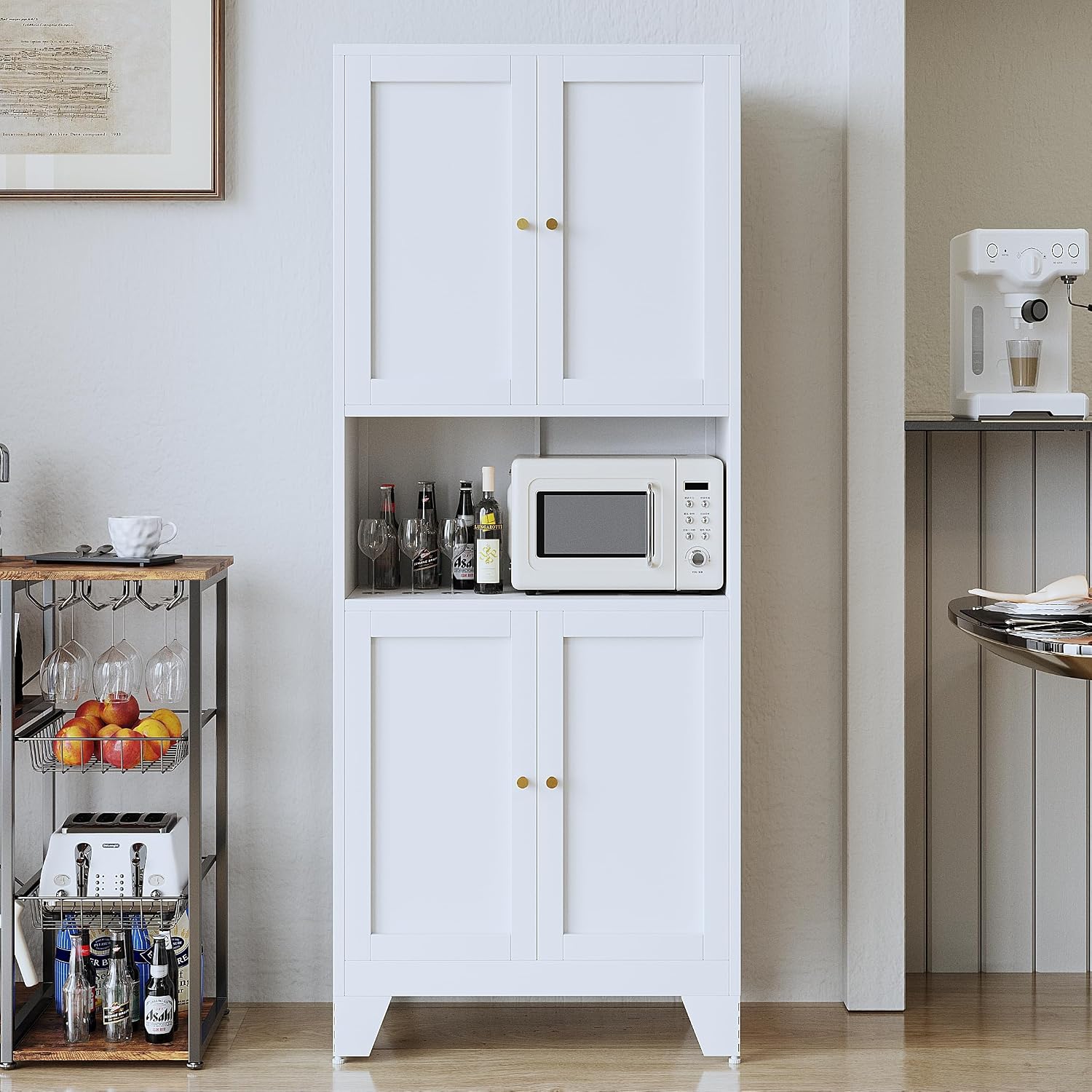 White Metal Microwave Storage Cabinet