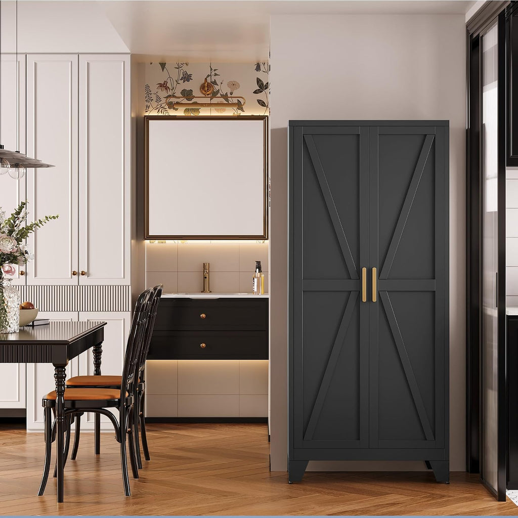 Black Farmhouse Metal Storage Cabinet