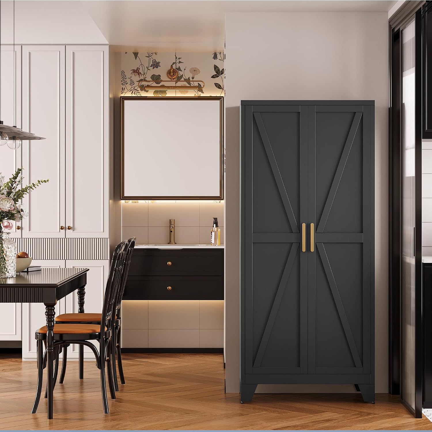 Black Farmhouse Metal Storage Cabinet