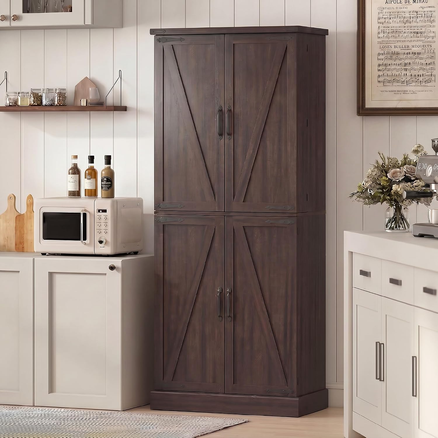 Distressed Brown Farmhouse Pantry Cabinet