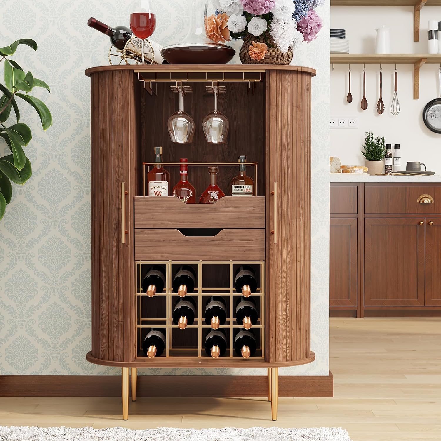 Walnut Multi-functional Wine Cabinet