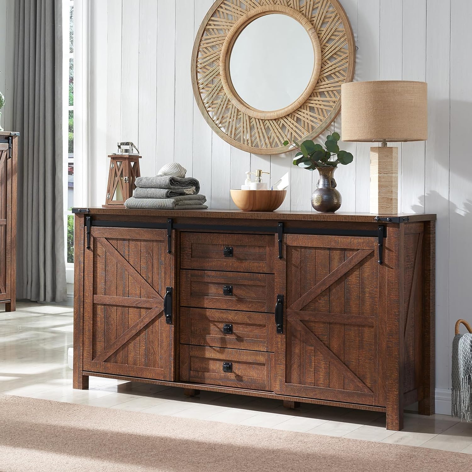 Rustic Wide Sliding Door Sideboard