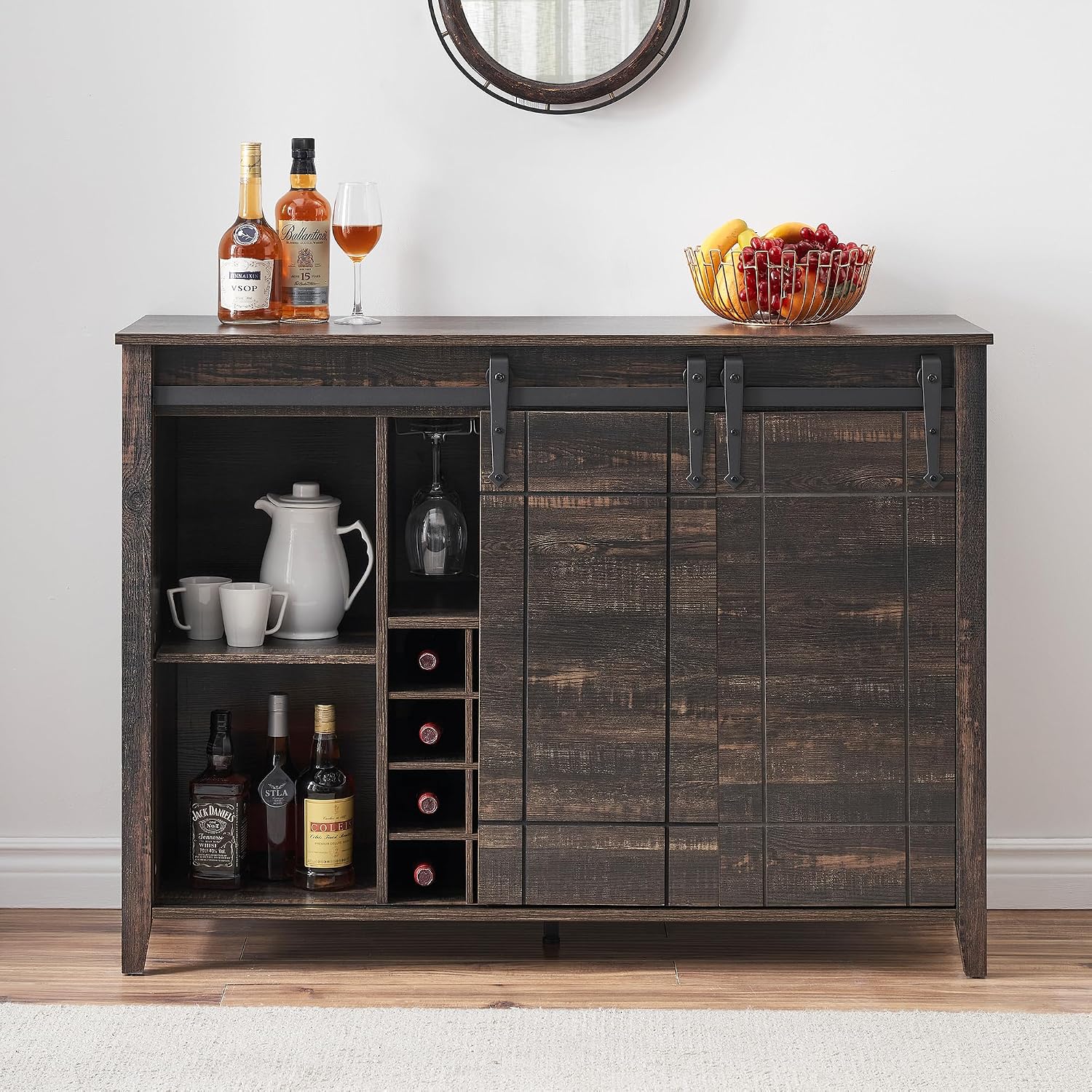 Dark Oak Farmhouse Wine Cabinet
