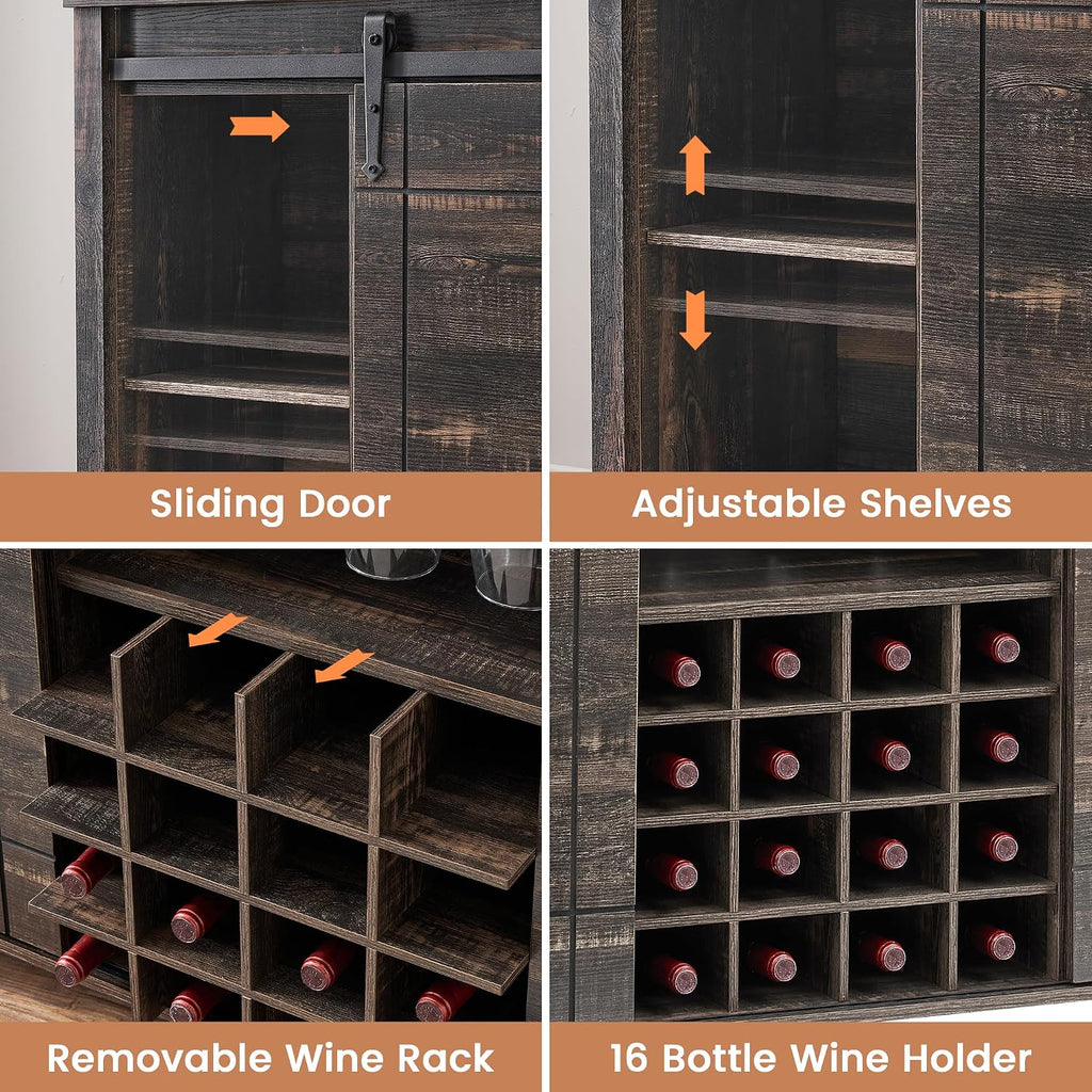 Dark Oak Sliding Door Wine Cabinet