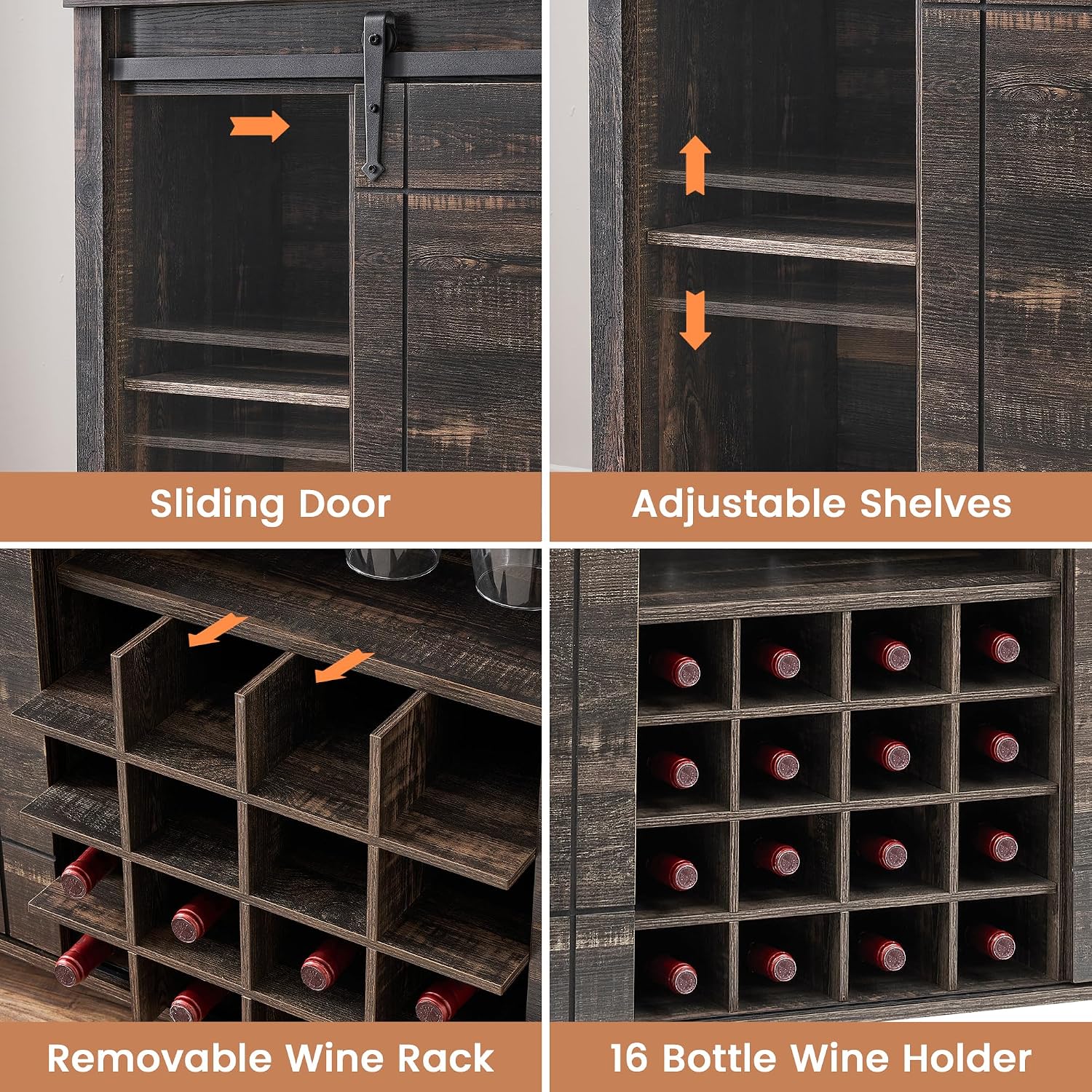 Dark Oak Sliding Door Wine Cabinet