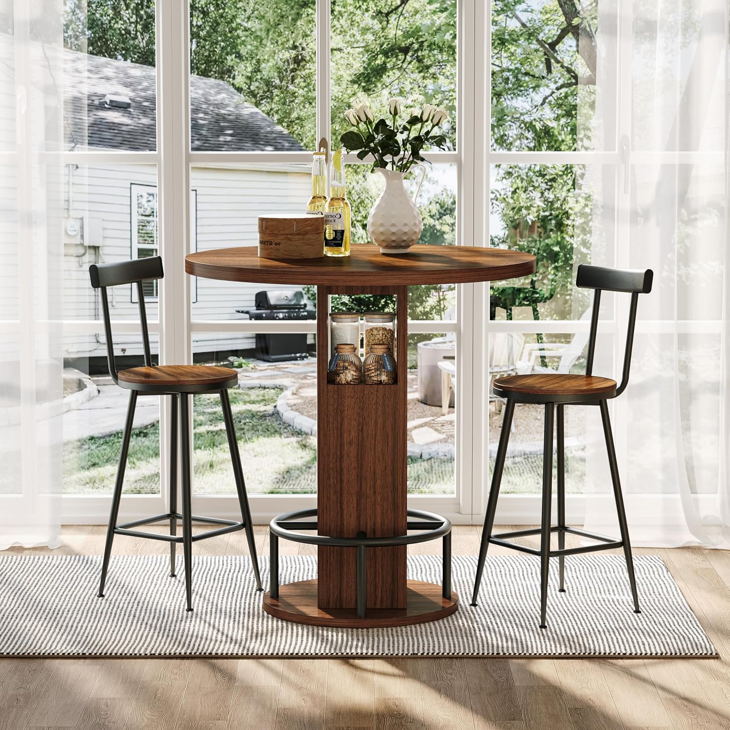 Rustic Round Wooden Dining Set