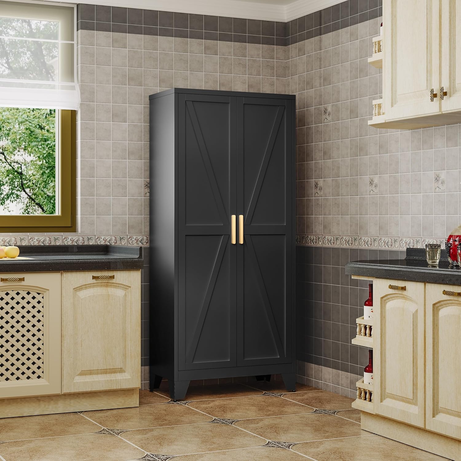 Black Farmhouse Metal Storage Cabinet