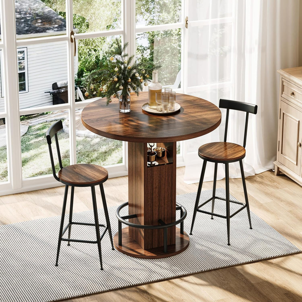 Rustic Round Wooden Dining Set