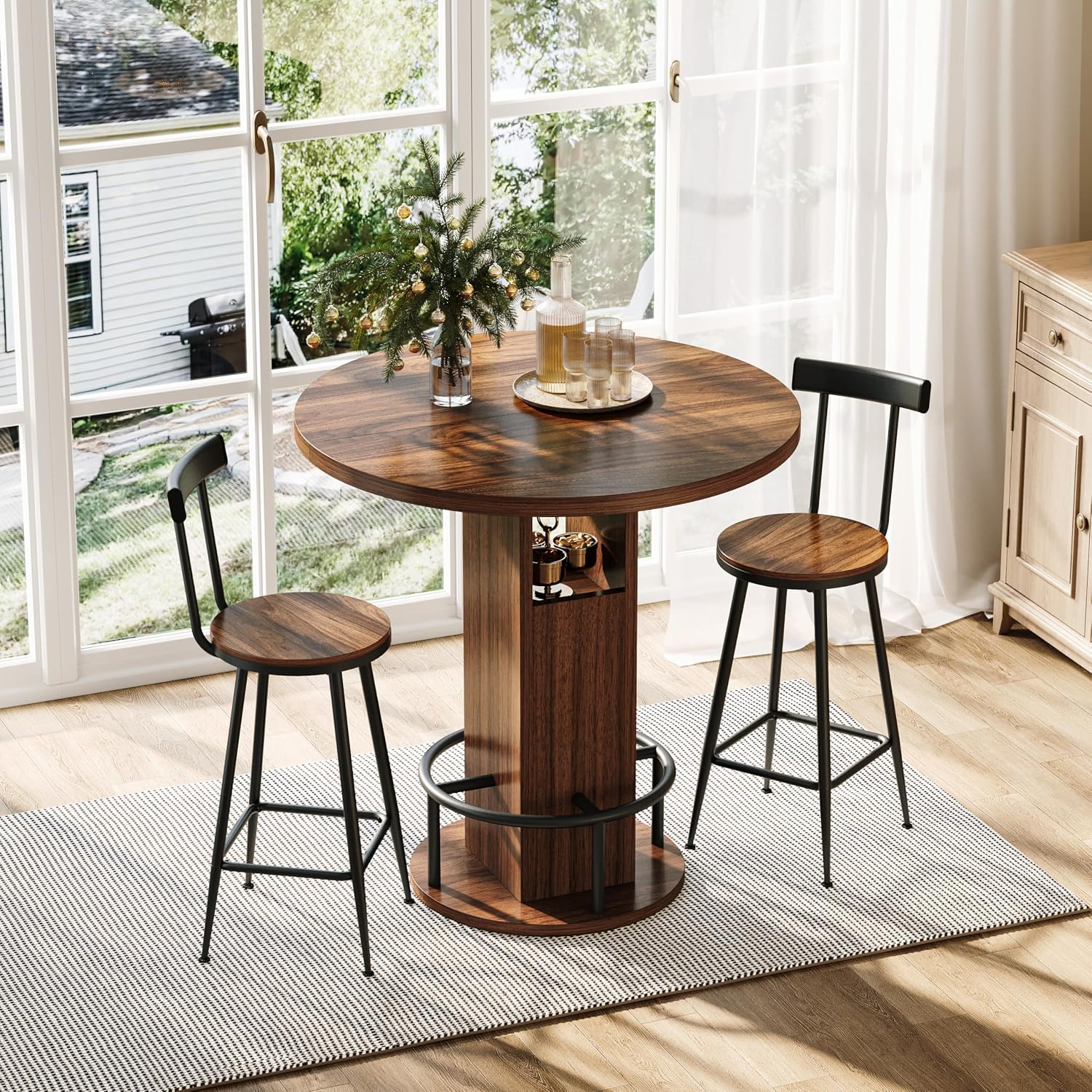 Rustic Round Wooden Dining Set
