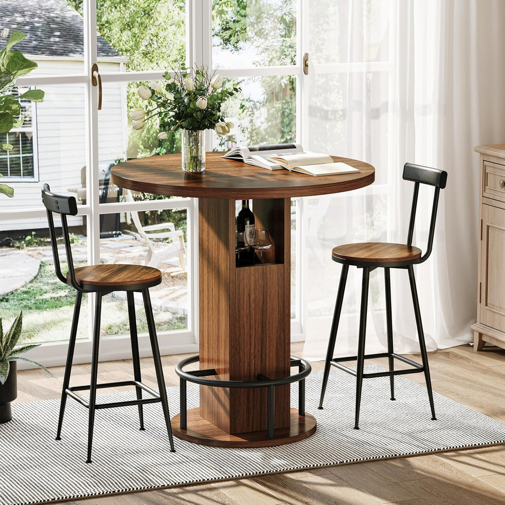 Rustic Round Wooden Dining Set