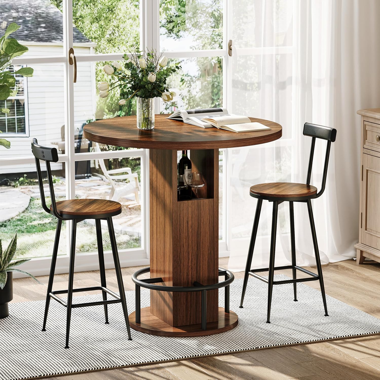 Rustic Round Wooden Dining Set