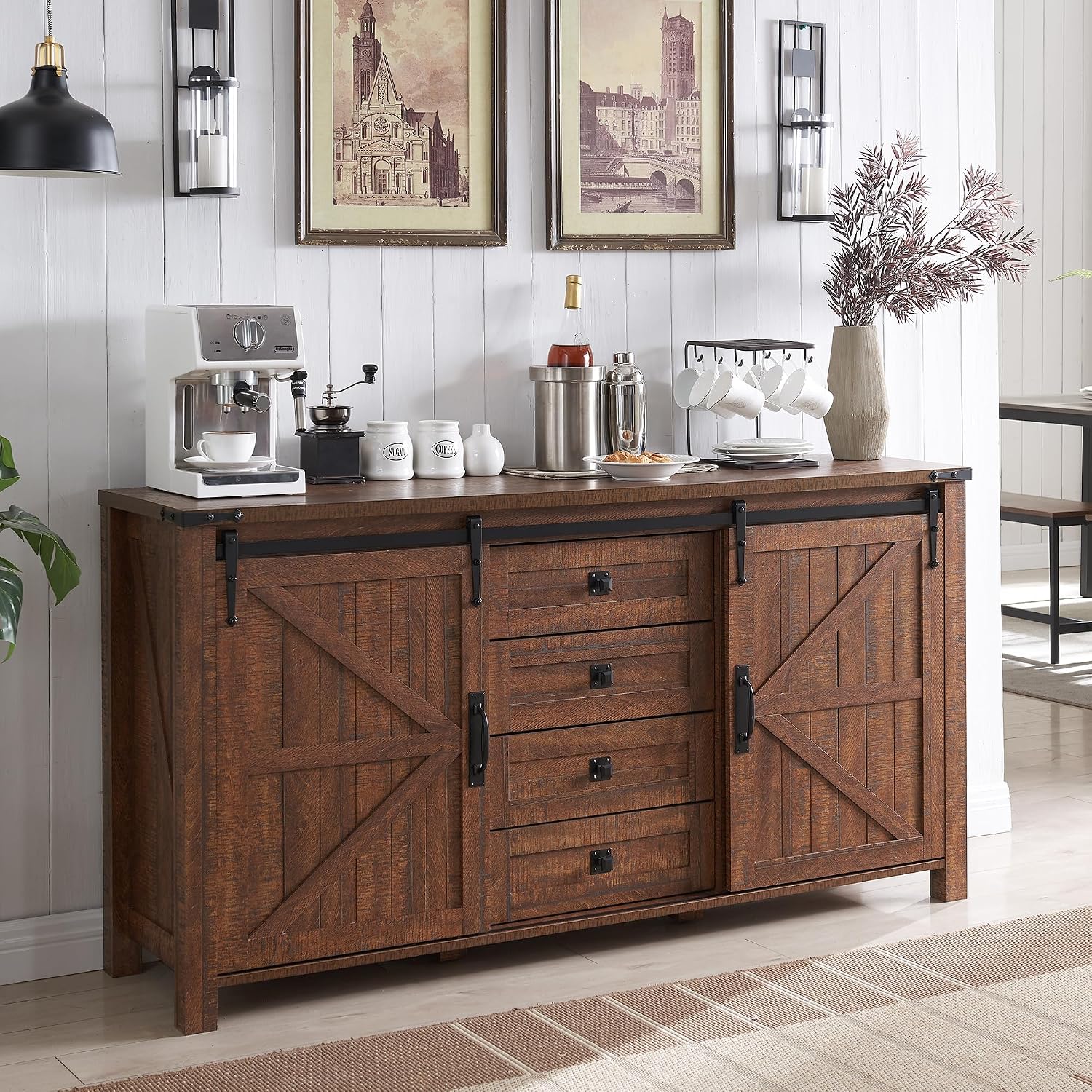 Rustic Wide Sliding Door Sideboard