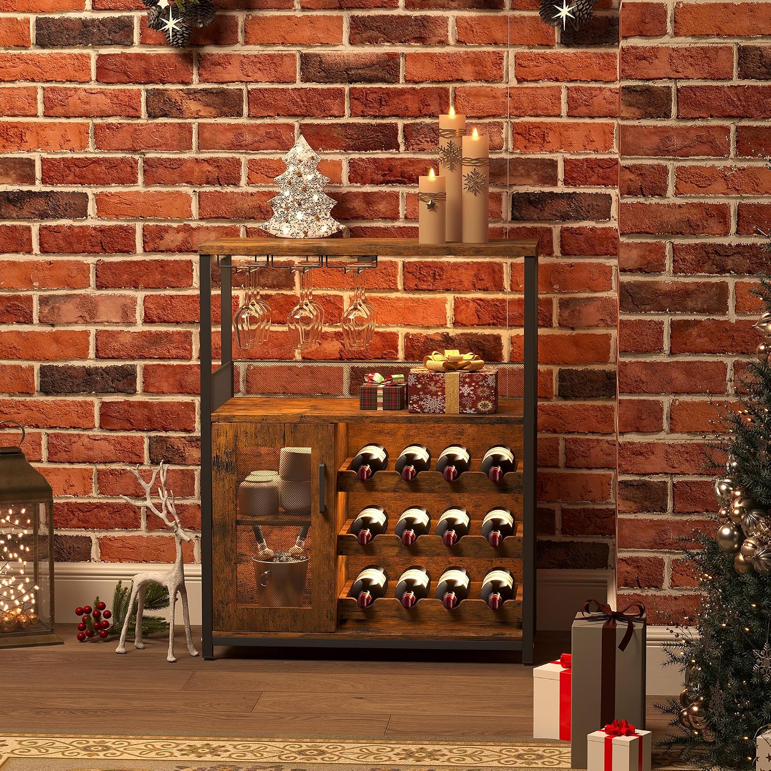 Brown Tiered Wine Storage Cabinet